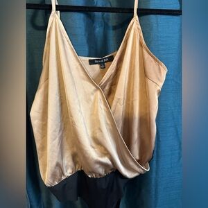 Strut&Bolt Two Tone Tan Bodysuit with Black Bottom size Large.